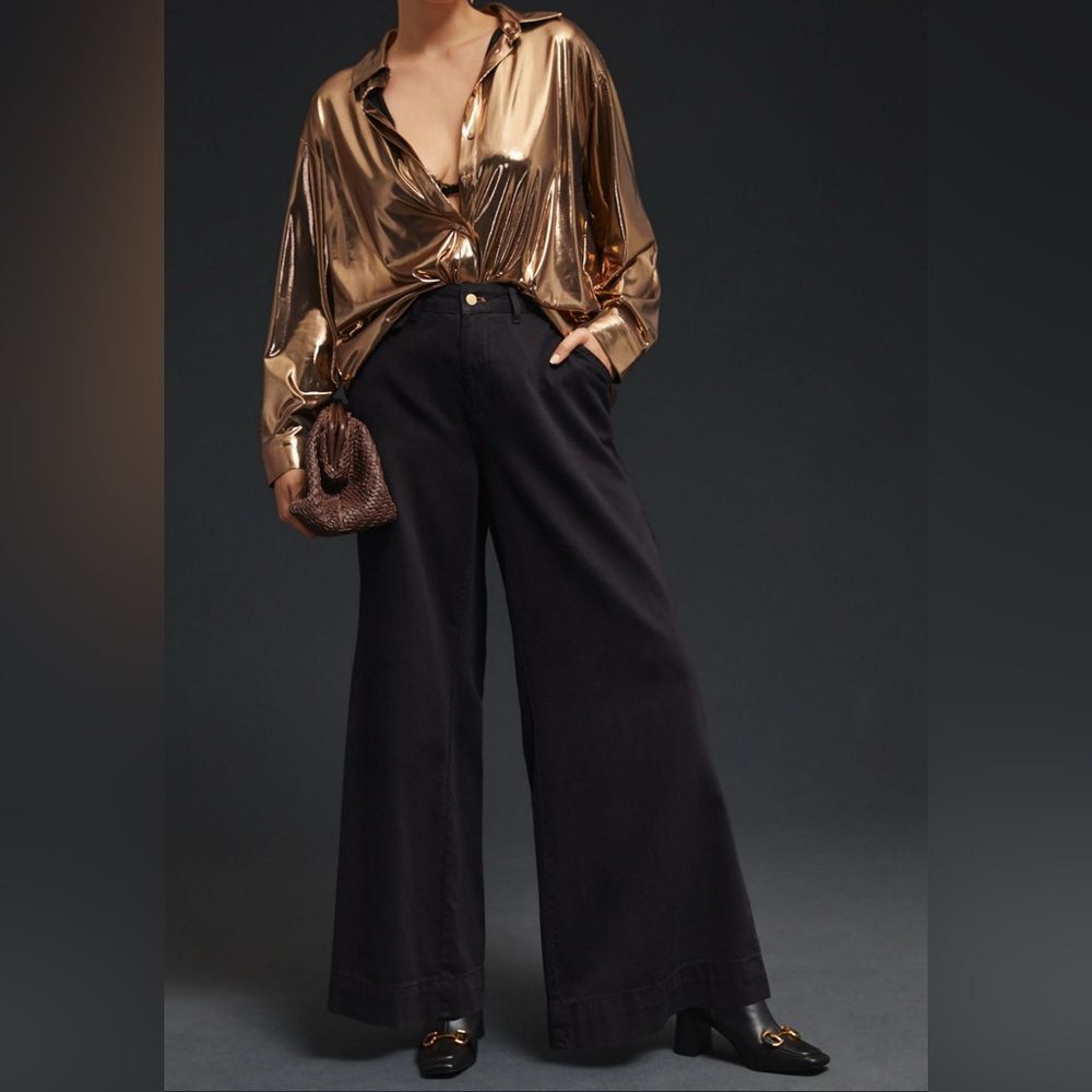 Anthropologie Pilcro Wide Leg Black Trousers Size 30 NWT